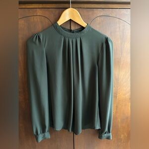 Women's Olive Green Long-Sleeve Pleated Blouse